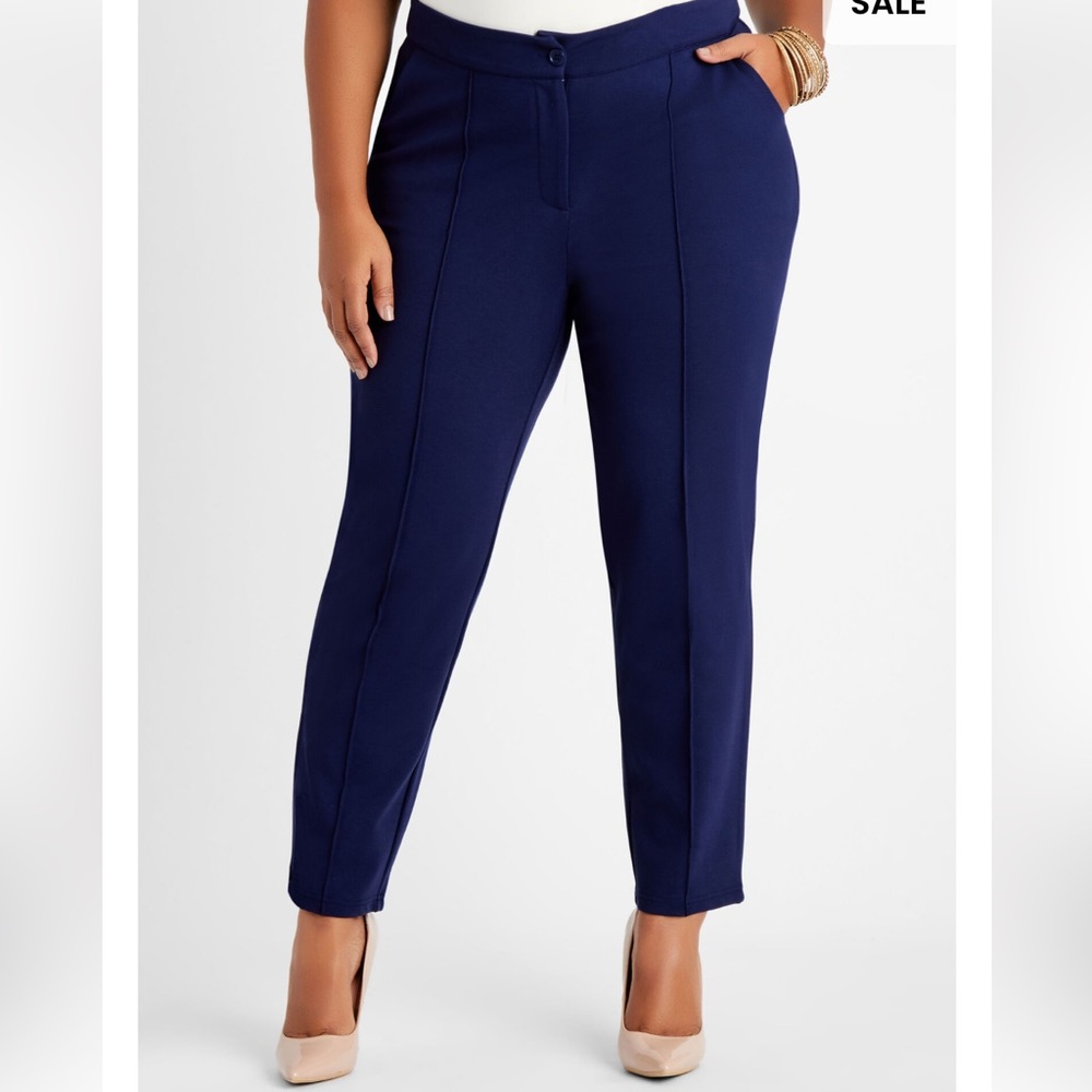 Ashley Stewart Navy Power Ponte Ankle Pant